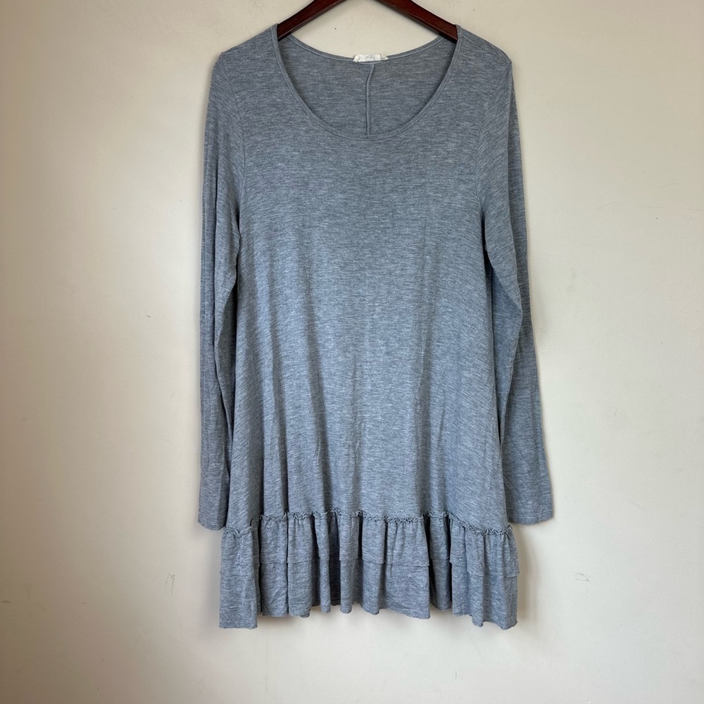 EASEL Grey Long Sleeve Grey Ruffle Dress